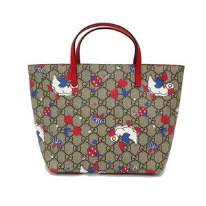 Gucci Duck Ladybug Handbag GG Supreme Canvas Beige Red